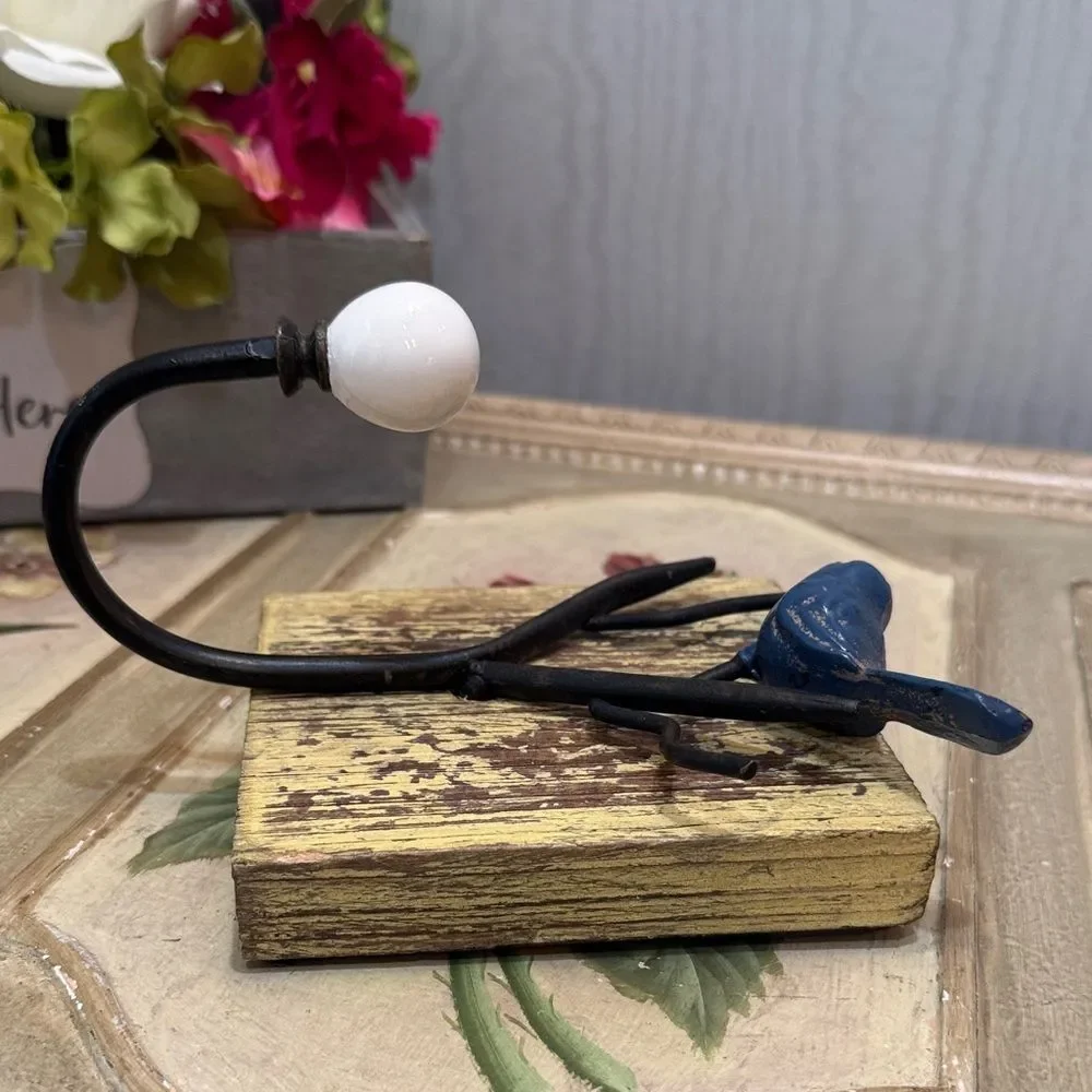 Rustic Wood Mounted Bird on Branch Wall Hook Rustic Farmhouse Cottagecore